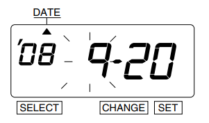 A graphic of the time clock display showing the arrow icon pointing toward time, the next center digit is surrounded by lines indicating blinking.