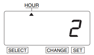 A graphic of the time clock display showing the arrow icon pointing toward Hour and displays the number 2.