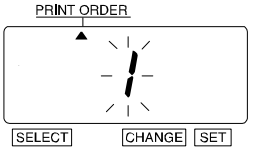 A graphic of the time clock display showing the arrow icon pointing toward Print Order, the number 1 is surrounded by lines indicating blinking.